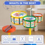 Toyztrend Jazz Drum Set Senior Musical Band Instruments with 3 Drums, 1 Dish, 1 Stool & Sticks for Kids (Assorted Colors & Designs) - Image 6