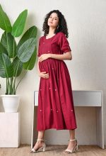 Ichaa Women's Aqua Rayon Printed Maternity Dress with Feeding Zips and Pocket, in Plus Sizes - Image 2