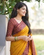 Woven Kanjivaram Silk Blend, Pure Silk Saree (Mustard) - Image 4