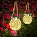 ROSHWEY Solar Lantern, 2 Pack Garden Decor Lights Waterproof Outdoor Lanterns with 30 LED Solar Lights Patio Hanging Lights for Backyard Fence Pathway Porch Decorative, Warm White