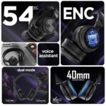 Nu Republic Starboy with 54 Hour Playtime,X-Bass® Technology,40mm Neodymium Drivers,Gaming Mode,Bluetooth V5.4,Dual Pairing,Dual Stereo,Type-C Fast Charging ENC Bluetooth Over Ear Headphones (Black) - Image 3