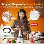 InstaCuppa Electric Chopper for Kitchen Use with 3 Attachments, 2 Litre Stainless Steel Meat Mincer, 300W Vegetable Cutter Machine with Garlic Peeler and Egg Whisker, Carrot Grater for Busy Moms - Image 4