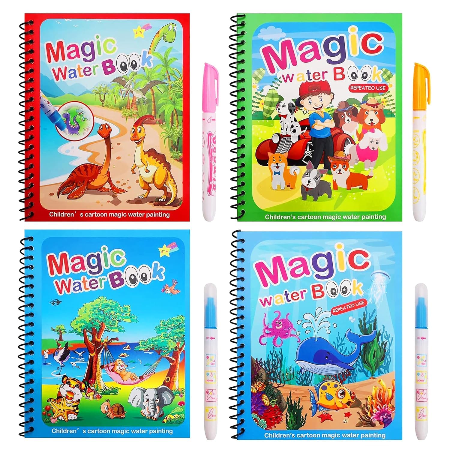 81IkH0cEafL._SL1500_.jpg The Simple Ghar Water Magic Coloring Book for Kids (4 Books, 4 Themes) | Reusable No-Mess Painting Book with Magic Water Pen | Travel-Friendly Educational Toy for Toddlers Age 3+ | Quick-Dry, Refillable - Image 1