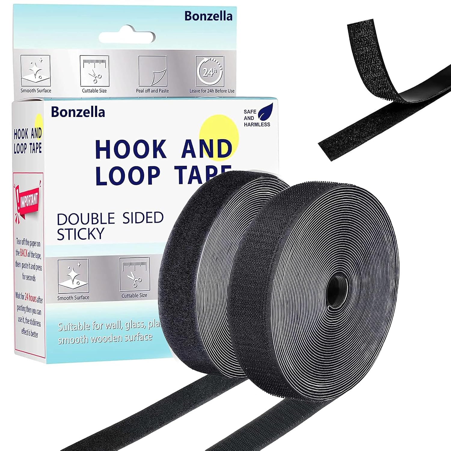 81JBzjiseRL._SL1500_.jpg Bonzella Self Adhesive Hook and Loop Tapes, Mosquito Net Mounting Tape For Office use, Photo Frames, Multipurpose Double Sided Adhesive Hook & Loop Fastener Tape for Crafting & Wall Hanging (10M x 25mm) - Image 1