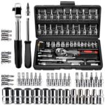 46 in 1 tool kit Drive Socket Set Auto Repair Hand Tool Ratchet Hex Wrench Set, Tool Kit For Automotive Repair, Household, Car & Bicycle Repairs Metric Screwdriver Set With Storage Case