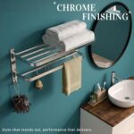 Gloxy Premium Towel Rack in Bathroom - Chrome Finish 24 Inch Stainless Steel Bathroom Hangers for Clothes Towel Holder in Bathroom - Bathroom Fittings Accessories Set with Multipurpose Hooks - Image 6