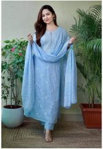 Nayasi Women's Viscose Floral Embroidered Straight Kurta Pant with Dupatta - Image 3