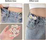 SHUTTLE ART 2pcs Jeans Button Pins Waist Tightener Set, No Sewing Required, Flower Jean Buttons Pins,Adjustable Waist Buckle Set,Buttons for Loose Jeans Button Waist Adjuster for Pants Skirts - Image 3