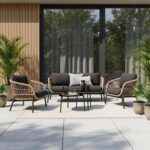 BRISHI Outdoor 4 Seater Sofa Set | Balcony Sofa | Patio Furniture Sets | Conversation Sets | Braid & Rope Garden Sofa Set (Tan-Black)