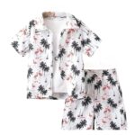 Boy's Printed Spread Collared Cotton Short Sleeves Shirt With Button & Matching Elastic Waist Shorts Co-Ords Set