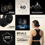 EVM EnSonic Over Ear Wireless Headphones | Bluetooth 5.3+EDR | 40mm Drivers | Deep Bass Sound | 40H Playtime | HD Mic | Foldable Design | AUX Support, Lightweight | 1-Year Warranty (EVM-WHF-01-Black) - Image 2