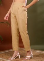 Yash Gallery Women's Regular Fit Mid Rise Solid Cotton Slub Ankle Length Regular Trouser Pant - Image 3