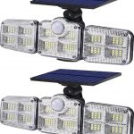 Solar Motion Sensor LED Bright White Light Outdoor for Home Wall Room Balcony Garage Backyard Garden with 122 LEDs and 3 Adjustable Heads and Remote Control (Pack of 1)