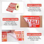 GLUN® Fragile Stickers Roll 60x40 mm, Paper Care Warning Stickers 300 Labels, Strong Adhesive Red Fragile Labels with for Shipping Packing of Goods and Moving - Image 3