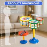 Toyztrend Jazz Drum Set Senior Musical Band Instruments with 3 Drums, 1 Dish, 1 Stool & Sticks for Kids (Assorted Colors & Designs) - Image 5