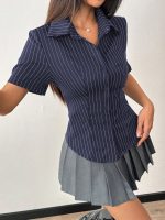 Aahwan White Solid Button-Down Striped Print Casual Short Sleeve Shirt for Women's & Girl's - Image 4
