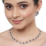 ZENEME Rhodium-Plated with Silver-Toned White Cubic Zirconia & American Diamond studded Necklace and Drop Earrings Jewellery Set for women - Image 4