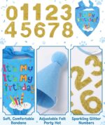 Dog Cap and Bandana Set, Pet Birthday Party Decorations, Blue Dog Birthday Accessories with Hat and Number Stickers, Festive Celebration Supplies for Dogs - Image 3