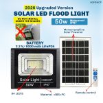 Homehop Solar Light Outdoor Home Garden 50W Waterproof Flood LED Wall Lamp | Solar Flood Light Outdoor Automatic Security for Porch, Patio, Pathway, Indoor With Remote Control (6000mAh, Cool White, ABS) - Image 2