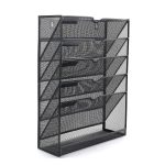 Mesh Wall File Organiser, 6-Tier Document Holder, Black Metal Office Storage Rack, 13.5 X 5 X 17 cm