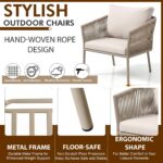 BRISHI Braid & Rope Garden Patio Seating Chair and Table Set Outdoor Balcony Garden Coffee Table Set Furniture with 1 Table and 2 Chairs Set with Cushion (Beige and White), 61 cm, 81.3 cm - Image 3