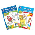 Orchard Toys Outer Space and Animals Sticker Colouring Book Engaging Educational Activity Designed for Preschoolers and Kids Aged 3 to 7 Years – Set of 2