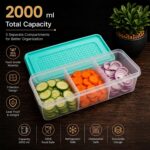 MAGIC SPOON Multipurpose 3 Section Storage Container | Spice Box, Pickle Jar, Fridge Organizer, Dry Fruit, Vegetable & Kitchen Storage Container- Combo Pack (2000ml X 2) (AQUA-GREY) - Image 2