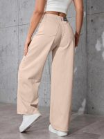 Women's Wide Leg Jeans, Cream Washed Denim, High Rise, Relaxed Baggy Fit, Casual Streetwear - Image 4