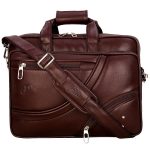 Leather World Vegan Leather Briefcase 15.6 Inch Drak Brown Laptop Expandable Messenger Shoulder Office Bag for Men and Women