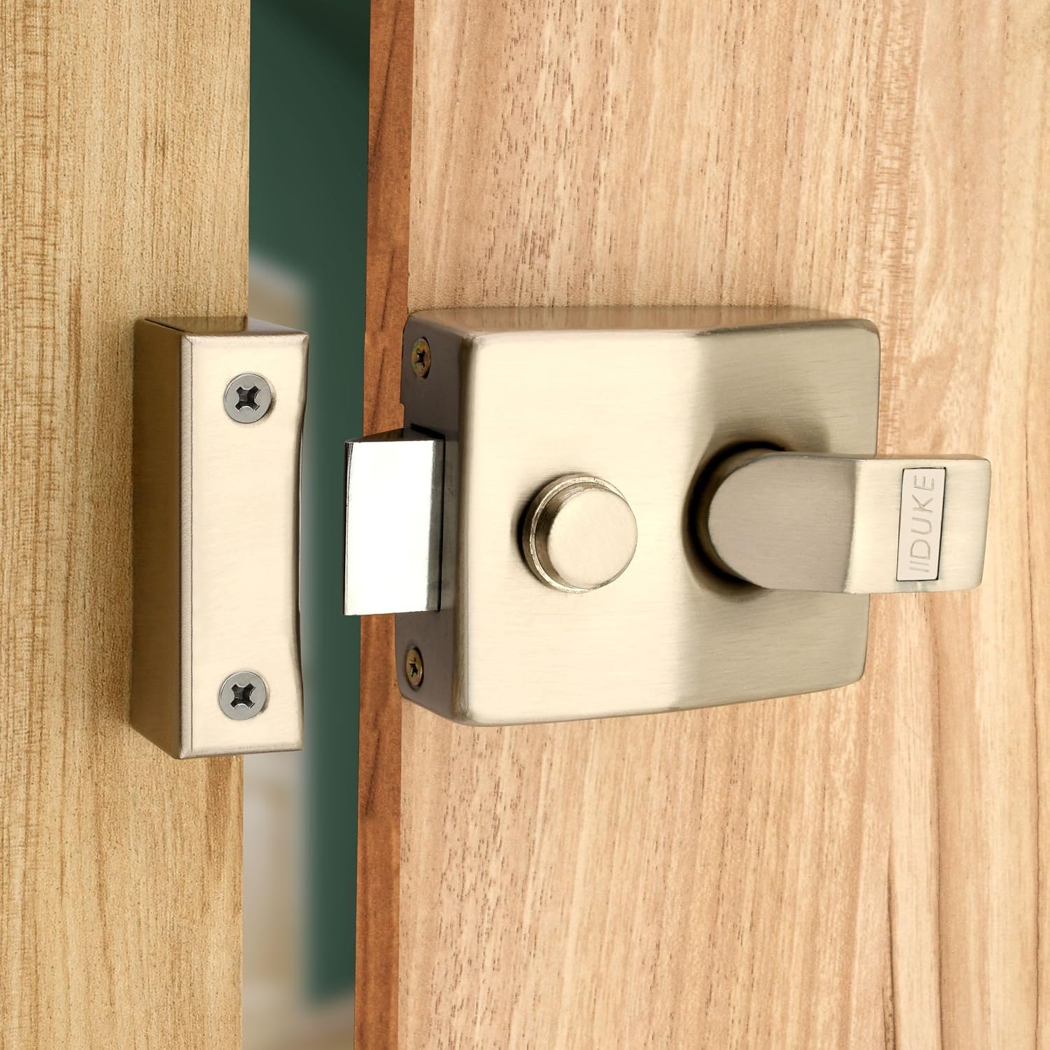 81XKSSczNIL._SL1500_.jpg Duke Night Latch Door Lock, Satin Nickel Finish, Weather-Proof with Keys and Installation Hardware | Night Latch | Door Width 25mm-45mm| NL-ss - Image 1