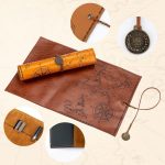Vintage Canvas & PU Leather Pencil Roll Bag – Treasure Map Pattern Pen Case, Large Capacity Wrap Organizer for Stationery, Art Supplies & Makeup Brushes (Pack-1) - Image 2
