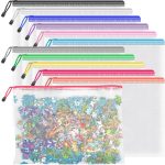 Umriox 12PCS Plastic Mesh Zipper Pouch, Zipper Bags, Letter Size/A4 Size Waterproof Document Pouch, for School Office Supplies and Travel Cosmetics Travel Accessories