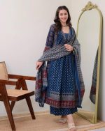 KLOSIA Women's Rayon Printed Anarkali Kurta and Pant with Dupatta Set - Image 8