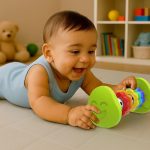 Imagimake Tummy Time Roller | Baby Toy for Infants | Non- Toxic| 3+ Months | 2-in-1 play & grow tummy time roller with 7 textured rainbow rings & squeaky sounds; BPA-free sensory toy - Image 2