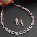ZENEME Women American Diamond Studded Intrcately Designed Leaf Shaped Necklace With Earring Jewellery Set For Women and Girl (Style 4) - Image 2
