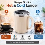 MAGIC SPOON Stainless Steel Travel Coffee Mug with Sipper Lid & Handle, Insulated Tea Cup, BPA-Free Double Wall Tumbler for Hot-Cold Beverages, Office, Home, Car- PISTA-BEIGE, (Combo Pack (400ml X 2)) - Image 5