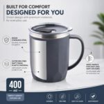 MAGIC SPOON Stainless Steel Travel Coffee Mug with Sipper Lid & Handle, Insulated Tea Cup, BPA-Free Double Wall Tumbler for Hot-Cold Beverages, Office, Home, Car- Beige-Grey, (Combo Pack (400ml X 2)) - Image 2