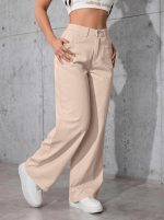Women's Wide Leg Jeans, Cream Washed Denim, High Rise, Relaxed Baggy Fit, Casual Streetwear - Image 5