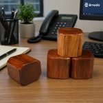 Bmado Wooden Paperweight (5.5 x 5.5 cm) | Handmade Solid Wood Paper Weight, Natural Wood Grain Texture, Desk Accessory, Home & Office Decor, Study Table Accessory, Gift Item - Brown - Image 6
