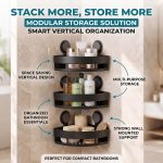 Plastic Bathroom Corner Shelf Wall Mounted, Self Adhesive Shower Organizer Rack with Hooks, Waterproof Storage Stand for Kitchen, Wash Basin & Bathroom Accessories (3 PCS Black) - Image 6