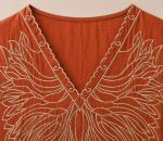 RIEKA Women's Embroidered Top for Women, Maroon V Neck Rayon, 3/4 Sleeve Casual Loose Fit Tunic, Boho Blouse for Women, Korean Style - Image 4