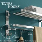 Gloxy Premium Towel Rack in Bathroom - Chrome Finish 24 Inch Stainless Steel Bathroom Hangers for Clothes Towel Holder in Bathroom - Bathroom Fittings Accessories Set with Multipurpose Hooks - Image 7