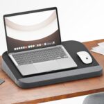 FOVERA Lap Desk Cushion | Fits up to 17” Laptop | High-Density Foam Cushion, Mouse-Friendly Flux Leather Top Surface, Soft Wrist Support, Side Storage Pockets, Removable Cover (Dark Grey)