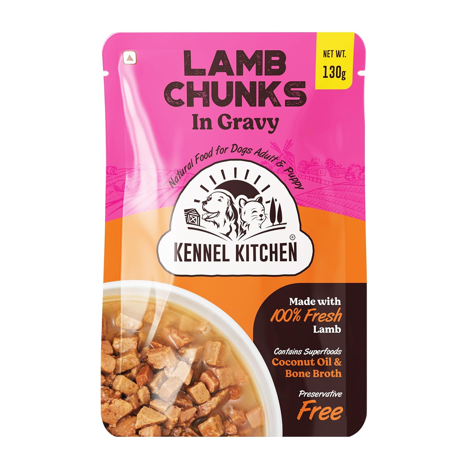 81far2P6ZAL._SL1500_.jpg Kennel Kitchen Lamb Chunks in Gravy, 130g (Pack of 1) | Wet Dog Food for Adult & Puppy | Dog Food Gravy with Regionally Sourced Fresh Lamb | Free from Artificial Colours & Preservatives - Image 1
