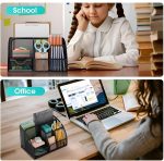 Metal Mesh Desk Organizer with Drawer | 6 Compartments Pen Stand for Office Table Stylish | Stationary Organizer & Pen Holder for Desk | Study Table Organiser for Office & Home Use - Image 7