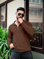 KAJARU Men's Polyester Blend T Shirt with Spread Collar Neck Line Zipper Closure Full Sleeves Solid Pattern Regular Fit and Standard Length - Image 6
