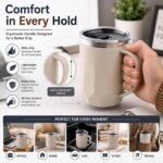 MAGIC SPOON Stainless Steel Travel Coffee Mug with Sipper Lid & Handle, Insulated Tea Cup, BPA-Free Double Wall Tumbler for Hot-Cold Beverages, Office, Home, Car- PISTA-BEIGE, (Combo Pack (400ml X 2)) - Image 3