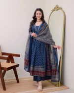 KLOSIA Women's Rayon Printed Anarkali Kurta and Pant with Dupatta Set - Image 6