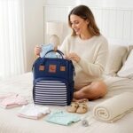 R for Rabbit Caramello Regal Baby Diaper Bag for Mother, Waterproof Kids Diaper Backpack for Mothers, Multifunctional Maternity Bag for Travel, Nursing Backpack for Moms (Blue Stripes)
