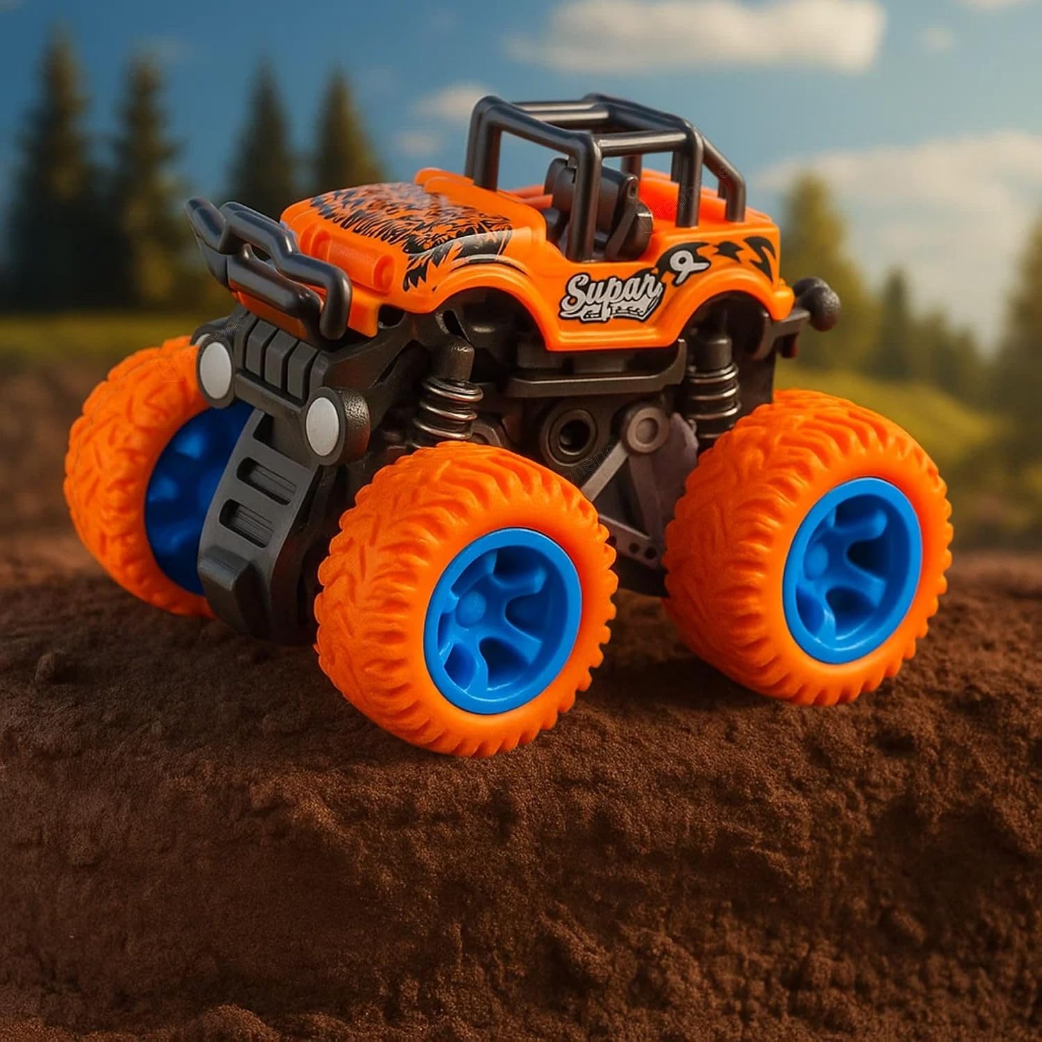 81iA9xlbqjL._SL1500_.jpg GRAPHENE 4WD Friction Powered Monster Truck Toy Push & Go Off-Road Car for Kids Amazing 360° Stunts All-Terrain Grip Vibrant Colors for Boys Girls Birthday Christmas Fun Play - Image 1